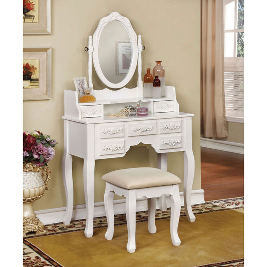 Harriet White Vanity w/ Stool - ATL FURNITURE