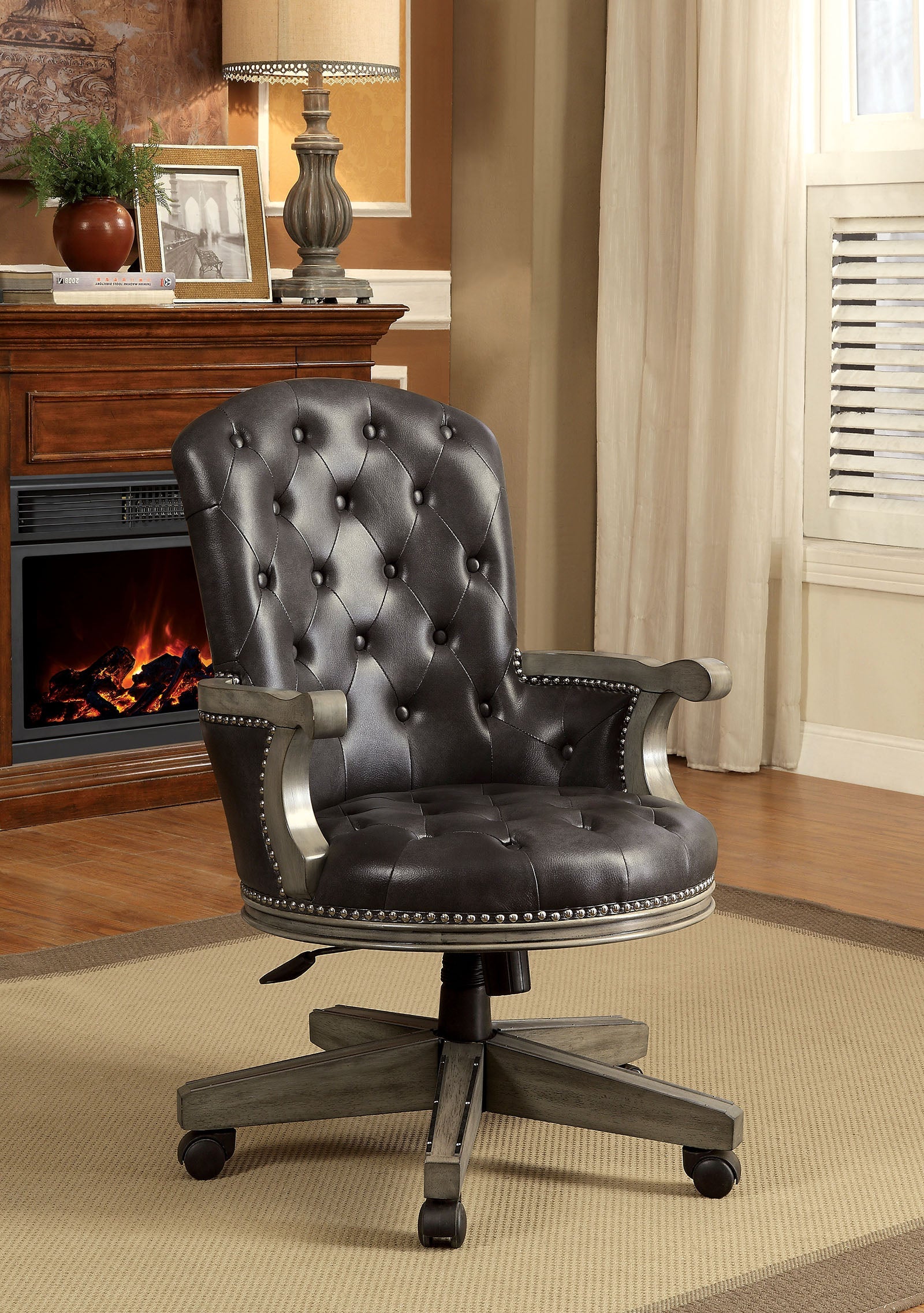 YELENA Gray/Black Height-Adjustable Arm Chair - ATL FURNITURE