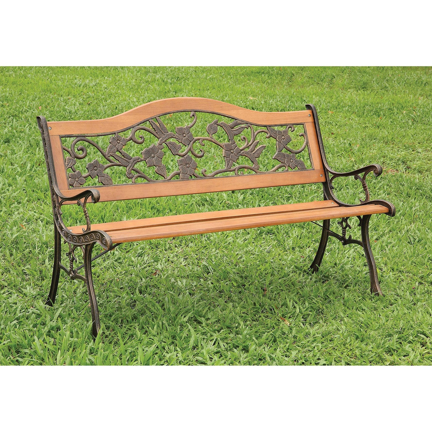 ALBA Antique Oak/Black Patio Wooden Bench - ATL FURNITURE