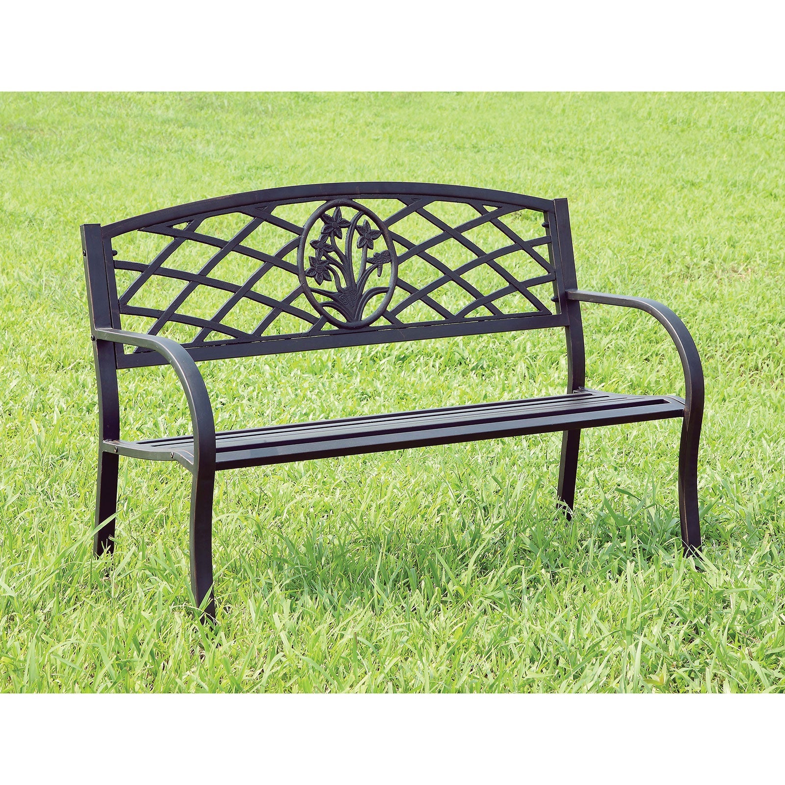 MINOT Black Patio Steel Bench - ATL FURNITURE