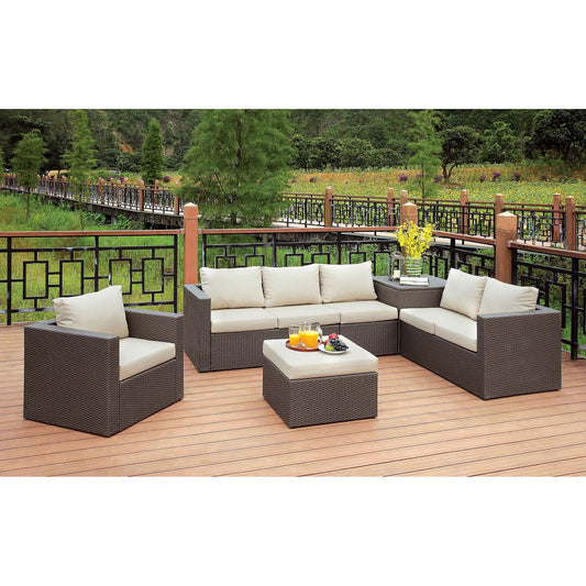 DAVINA Brown/Beige Patio Sectional w/ Ottoman - ATL FURNITURE