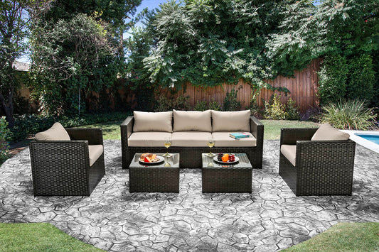 OLINA Beige/Espresso 5 Pc. Patio Set - ATL FURNITURE