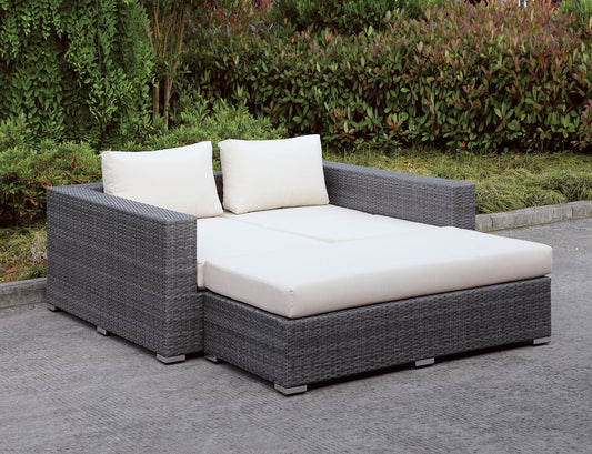 Somani Light Gray Wicker/Ivory Cushion Daybed - ATL FURNITURE