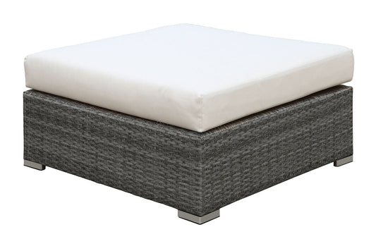 SOMANI Light Gray Wicker/Ivory Cushion Large Ottoman - ATL FURNITURE