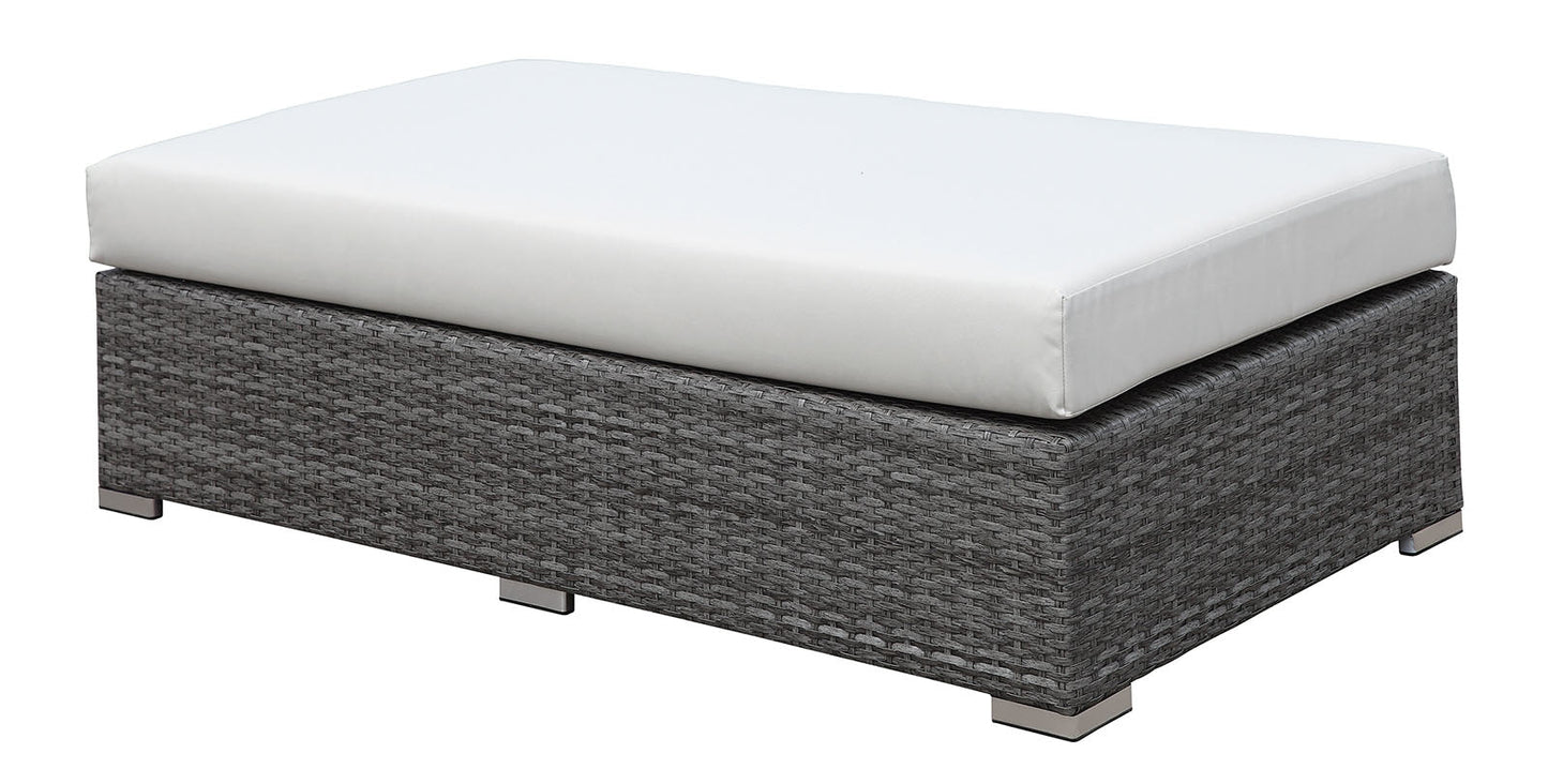 SOMANI Light Gray Wicker/Ivory Cushion Bench - ATL FURNITURE