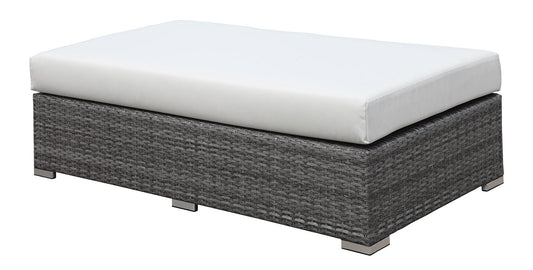 SOMANI Light Gray Wicker/Ivory Cushion Bench - ATL FURNITURE