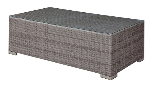 SOMANI Light Gray Wicker/Ivory Cushion Coffee Table - ATL FURNITURE