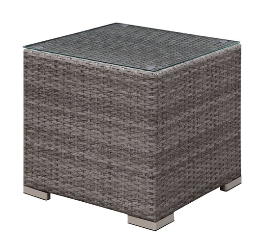 SOMANI Light Gray Wicker/Ivory Cushion End Table - ATL FURNITURE