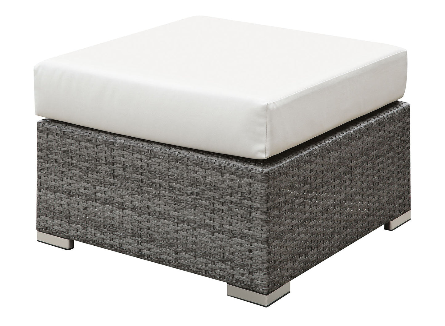 SOMANI Light Gray Wicker/Ivory Cushion Small Ottoman - ATL FURNITURE