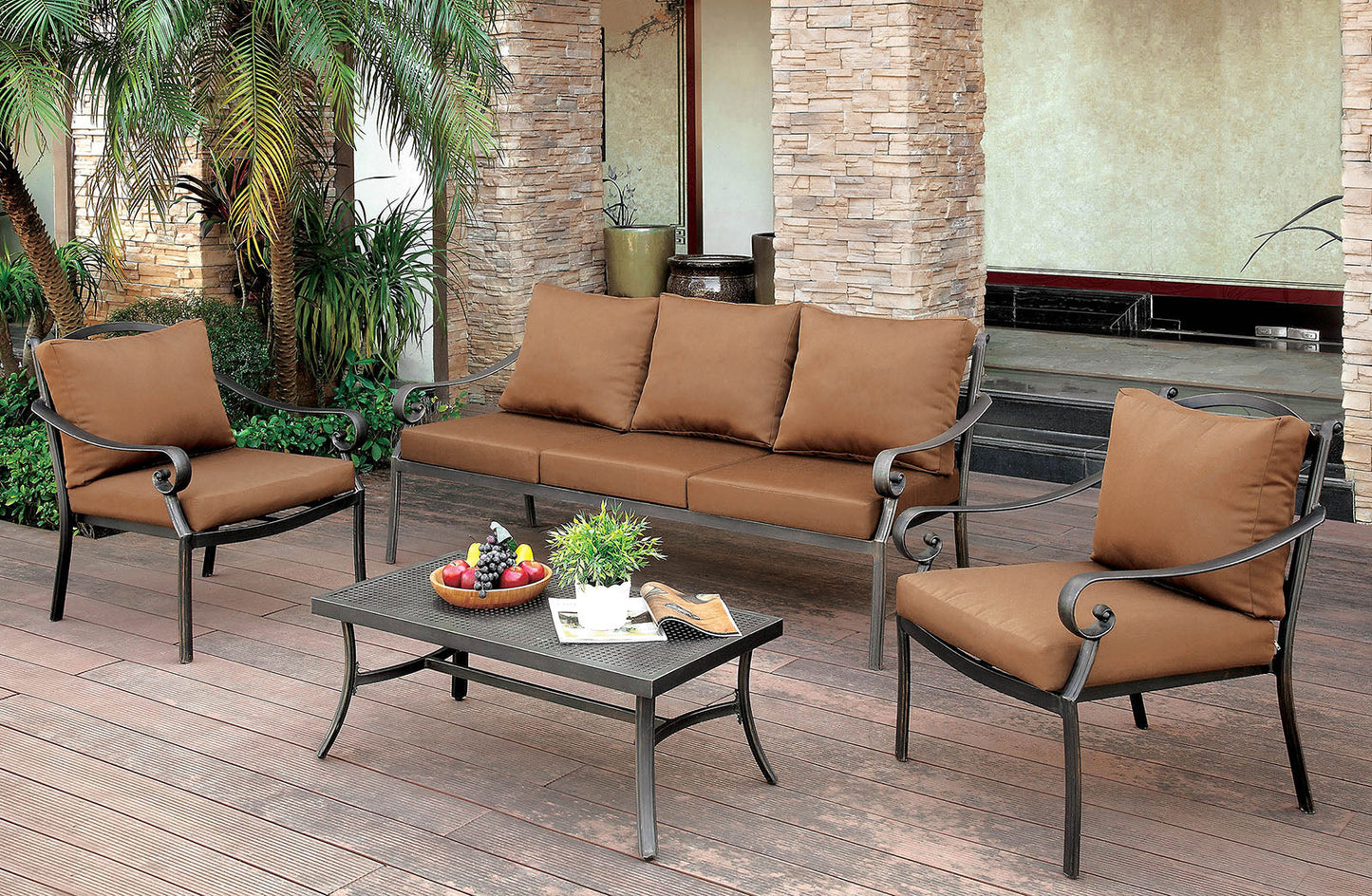 BONQUESHA I Brown/Distressed Black 4 Pc. Patio Set - ATL FURNITURE