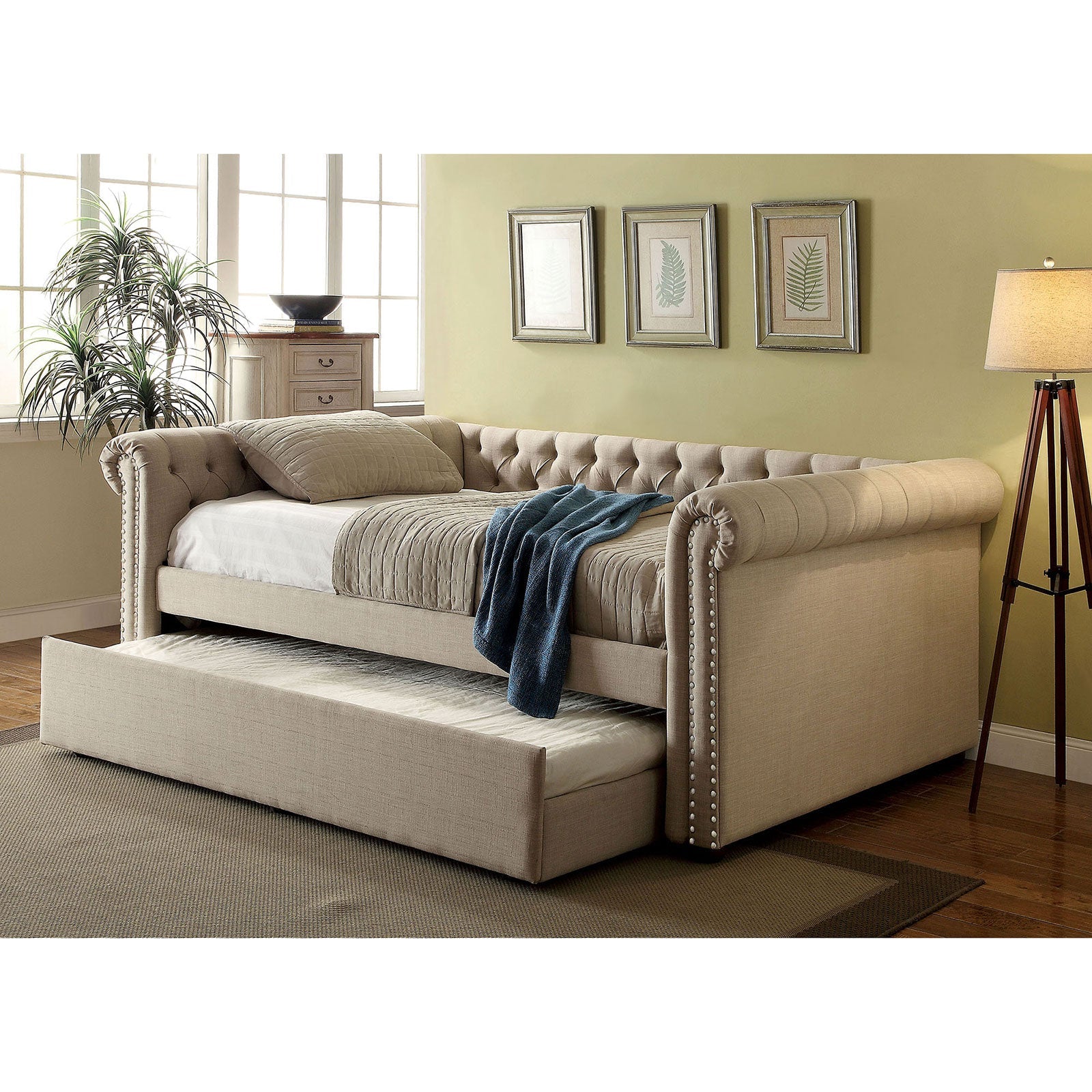 LEANNA Beige/Brown Full Daybed w/ Trundle, Beige - ATL FURNITURE