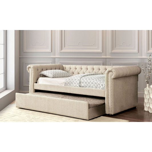 Leanna Beige/Brown Queen Daybed w/ Trundle, Beige - ATL FURNITURE