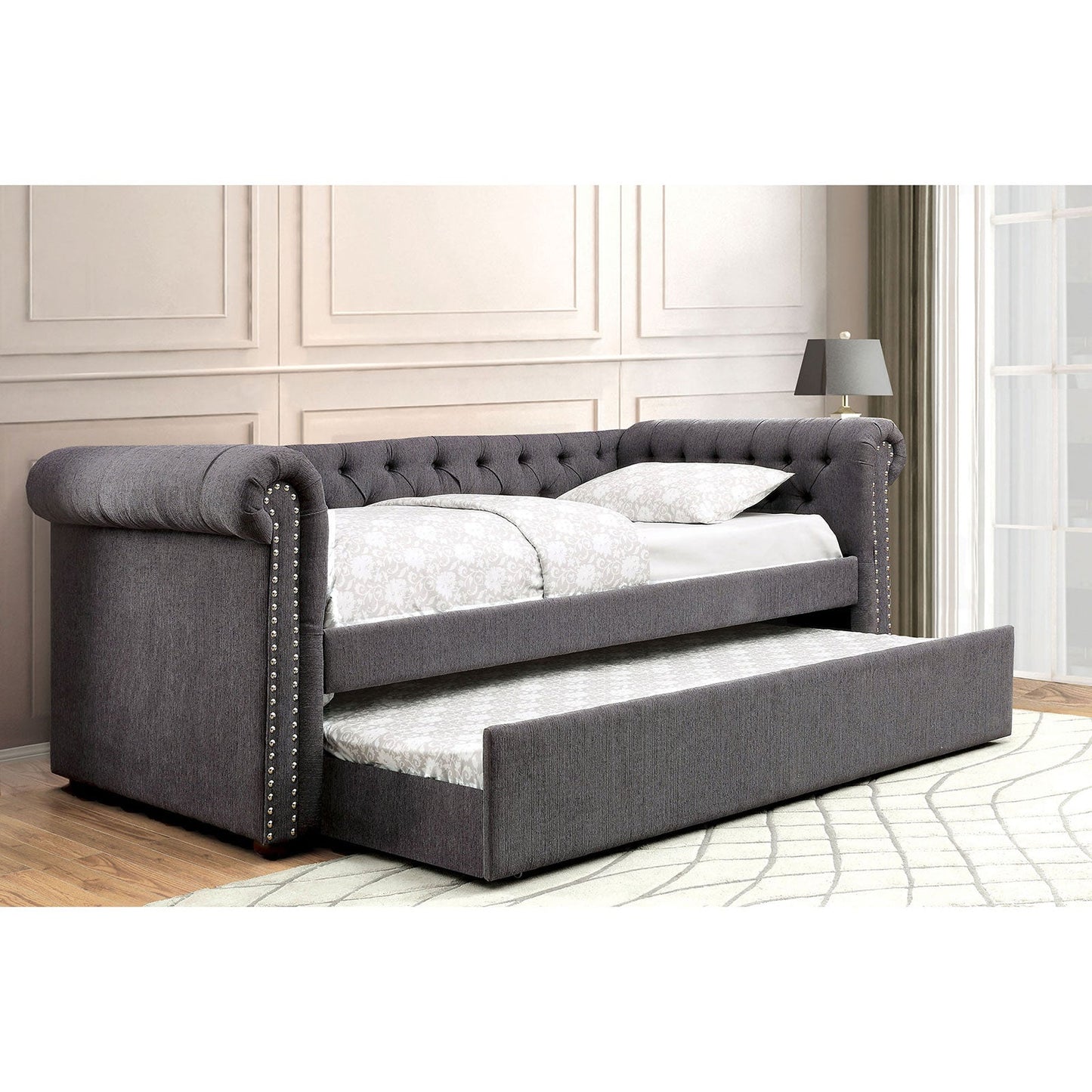 LEANNA Gray Daybed w/ Trundle, Gray - ATL FURNITURE