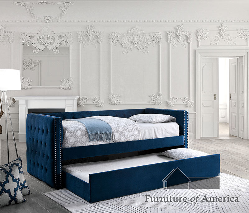 Susanna Navy Daybed w/ Trundle, Navy - ATL FURNITURE