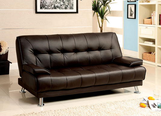 Beaumont Dark Brown/Chrome Leatherette Futon Sofa - ATL FURNITURE