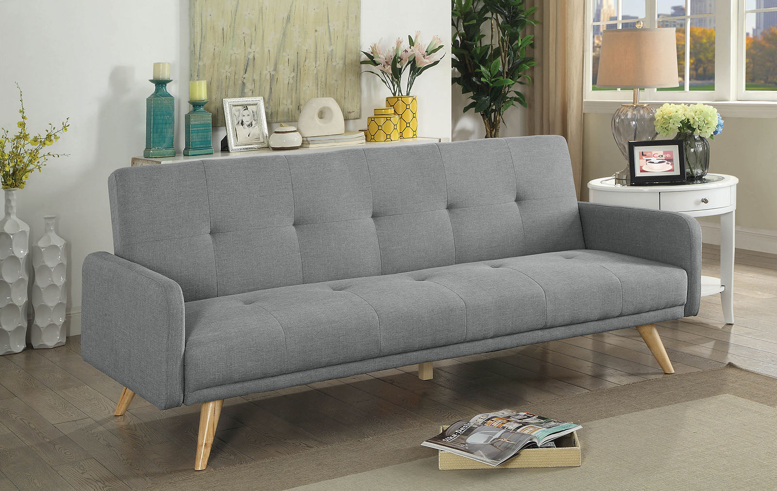 Burgos Gray/Natural Futon Sofa - ATL FURNITURE