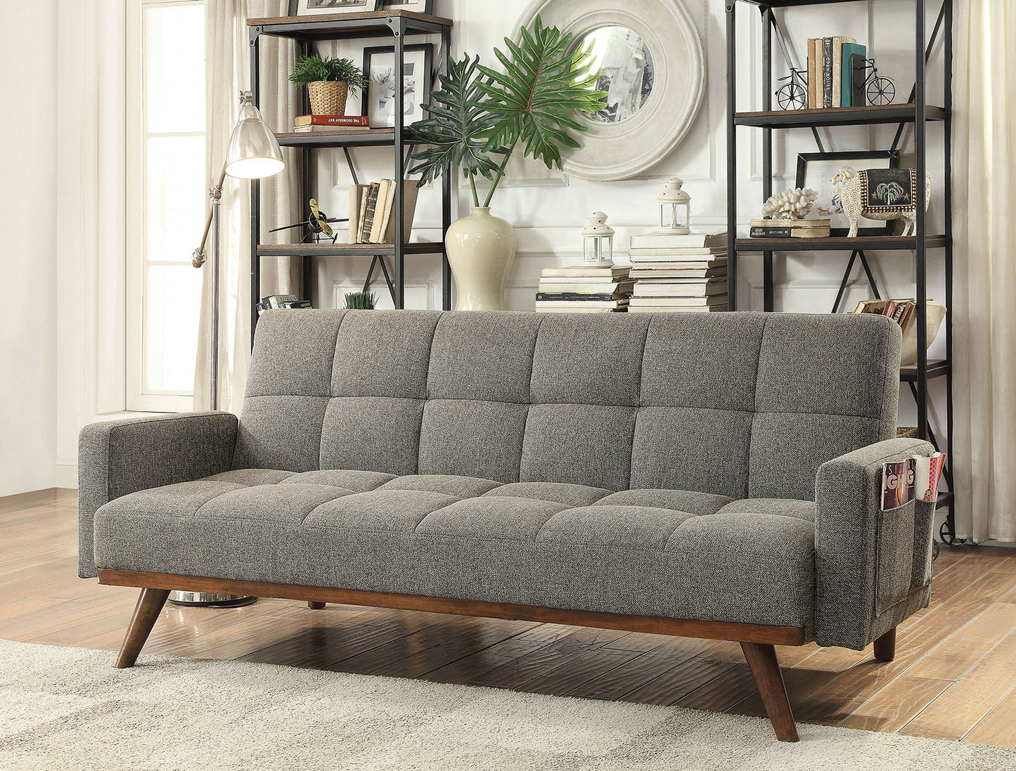 Nettie Gray/Oak Futon Sofa - ATL FURNITURE