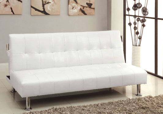 Bulle White Leatherette Futon Sofa, White - ATL FURNITURE