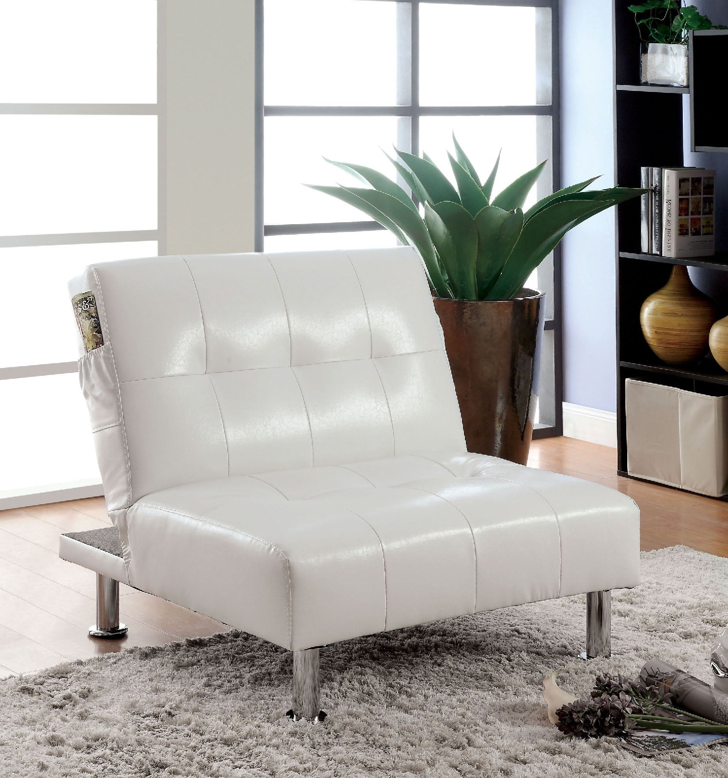 BULLE White/Chrome Chair w/ Side Pockets On Both Sides w/ White - ATL FURNITURE