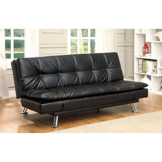 HAUSER II Black/Chrome Futon Sofa, Black - ATL FURNITURE