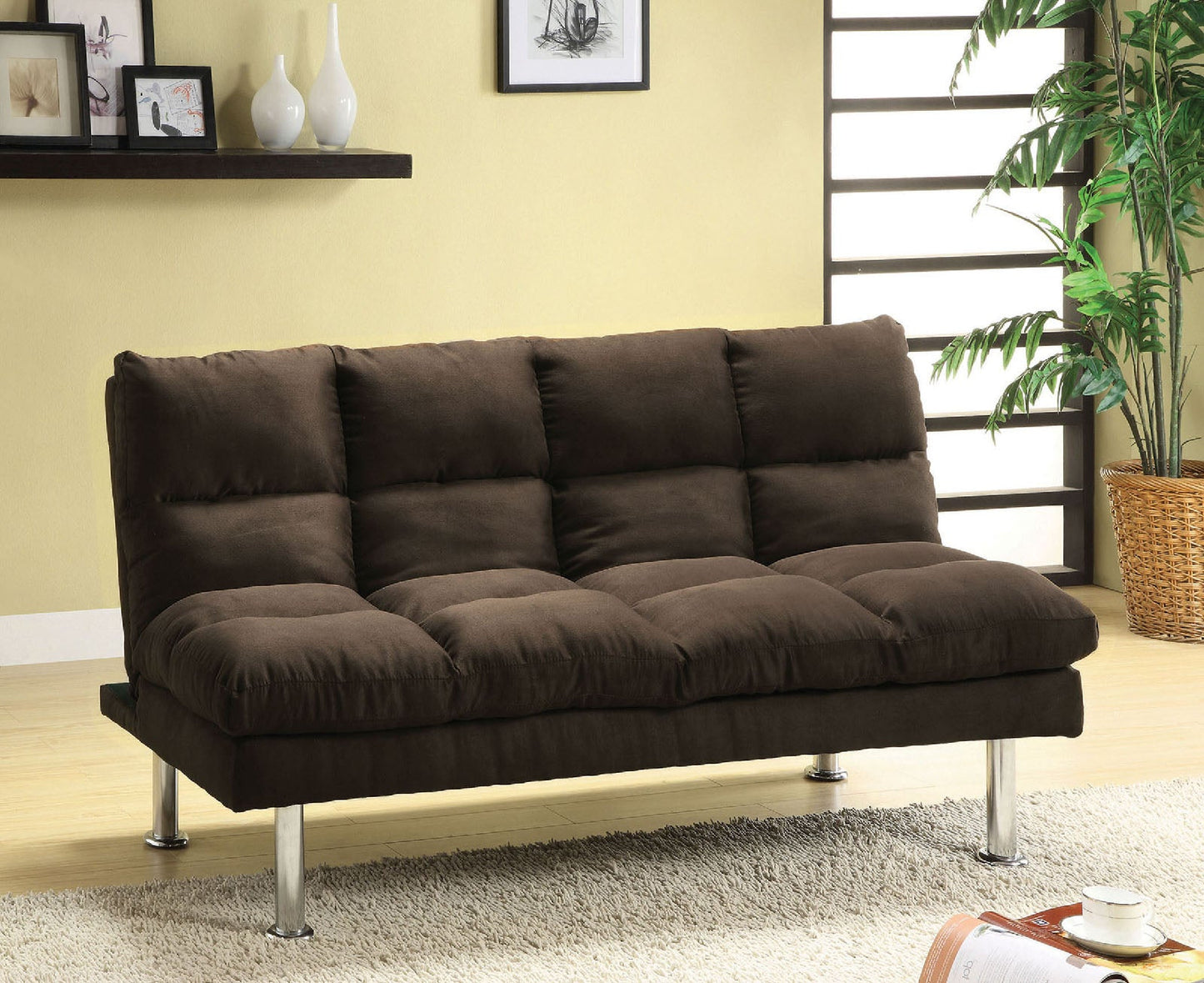 Saratoga Espresso/Chrome Microfiber Futon Sofa Espresso - ATL FURNITURE