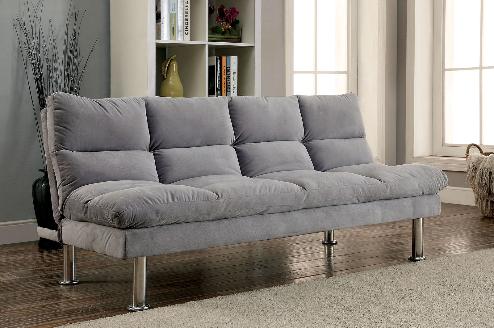 SARATOGA Gray Futon Sofa, Gray - ATL FURNITURE