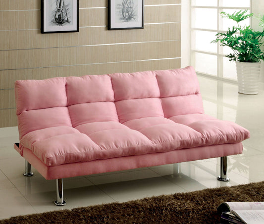 Saratoga Pink/Chrome Microfiber Futon Sofa, Pink - ATL FURNITURE