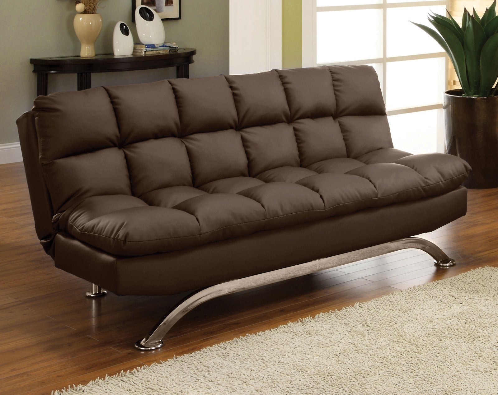 Aristo Dark Brown/Chrome Futon Sofa - ATL FURNITURE