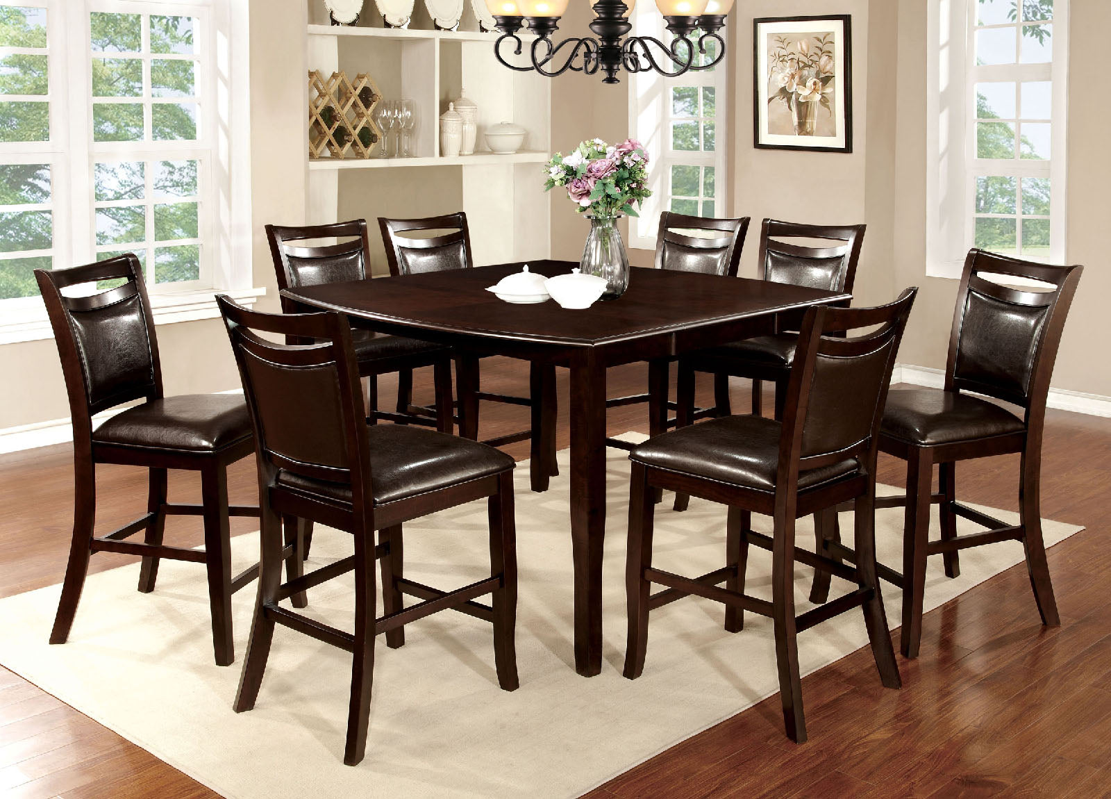 WOODSIDE II Dark Cherry 8 Pc. Counter Ht .Table Set w/ Bench - ATL FURNITURE