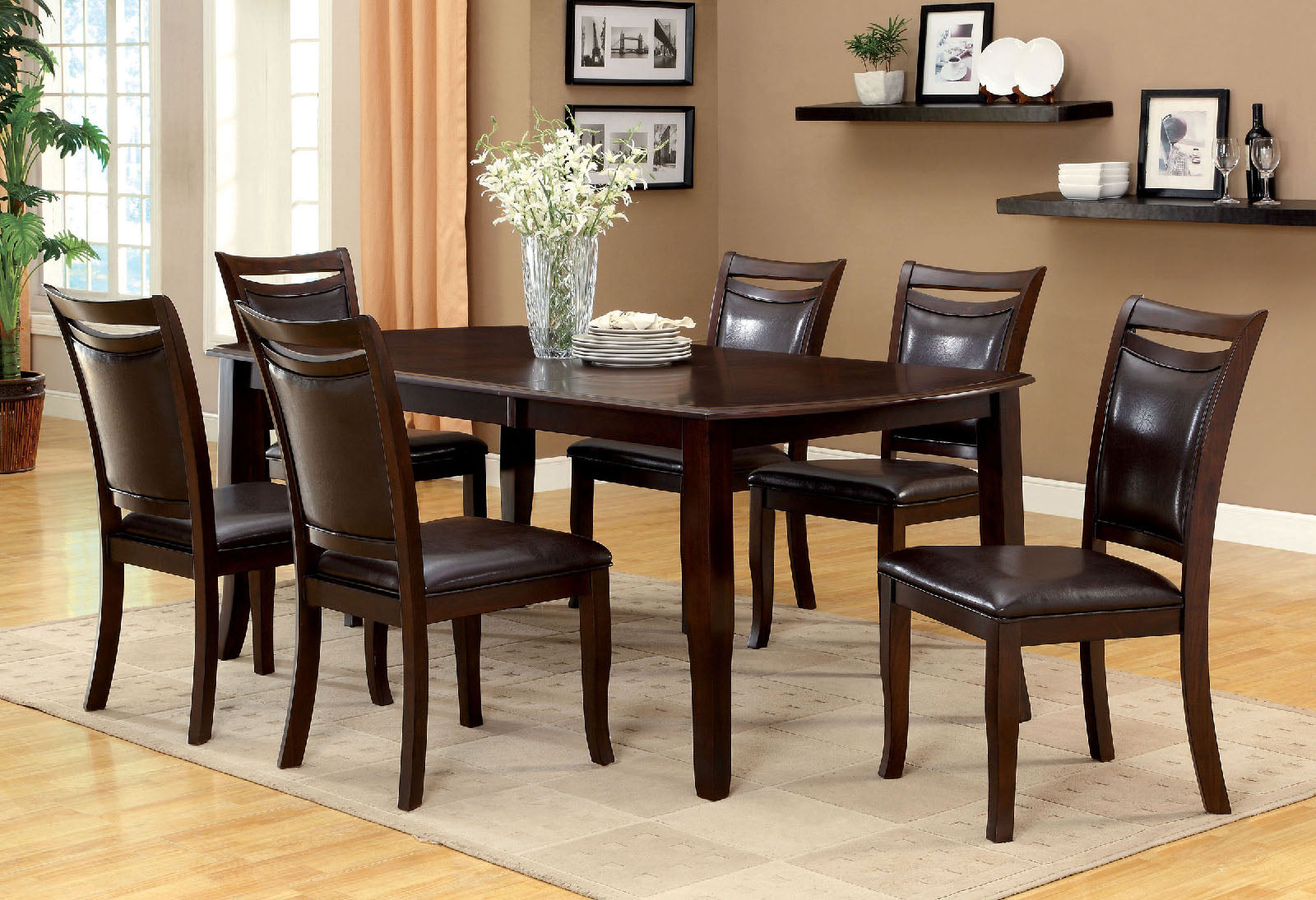 Woodside Dark Cherry 7 Pc. Dining Table Set (2AC+4SC) - ATL FURNITURE