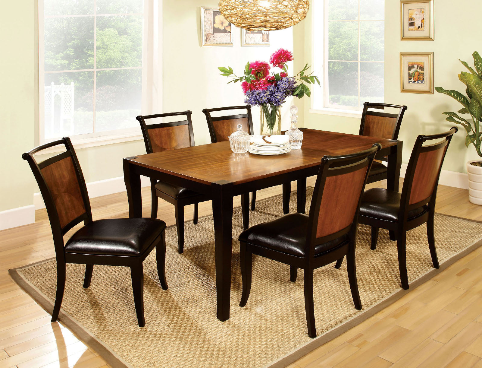 Salida I Acacia/Black 7 Pc. Dining Table Set - ATL FURNITURE