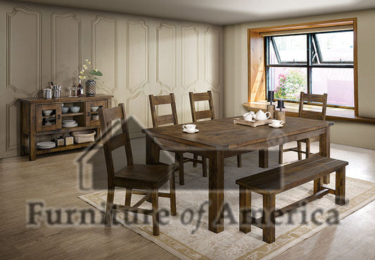 Kristen Rustic Oak 6 Pc. Dining Table Set w/ Bench - ATL FURNITURE