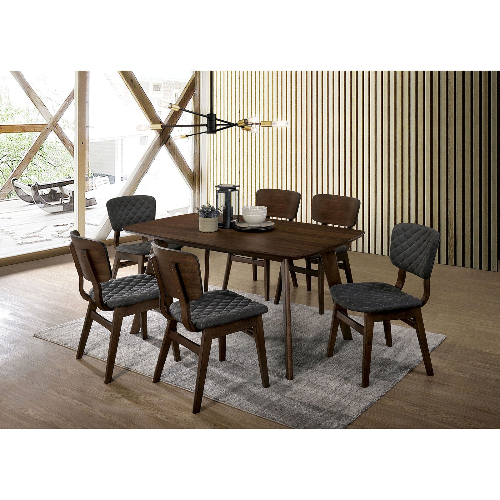 Shayna Black/Light Oak Table + 6 Chairs - ATL FURNITURE