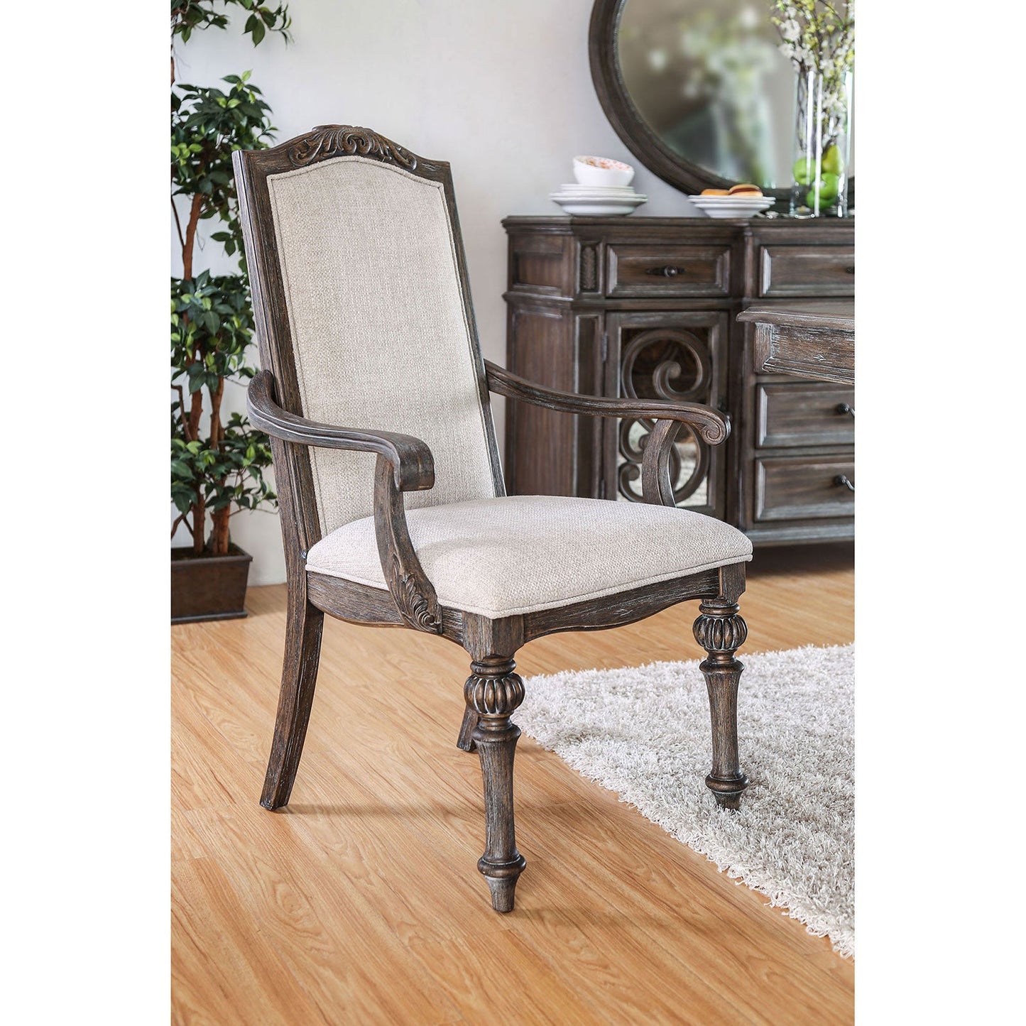 ARCADIA Rustic Natural Tone/ Ivory Arm Chair (2/CTN) - ATL FURNITURE
