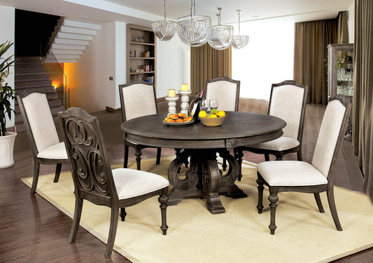 Arcadia Rustic Natural Tone, Ivory 7 Pc. Round Dining Table Set - ATL FURNITURE