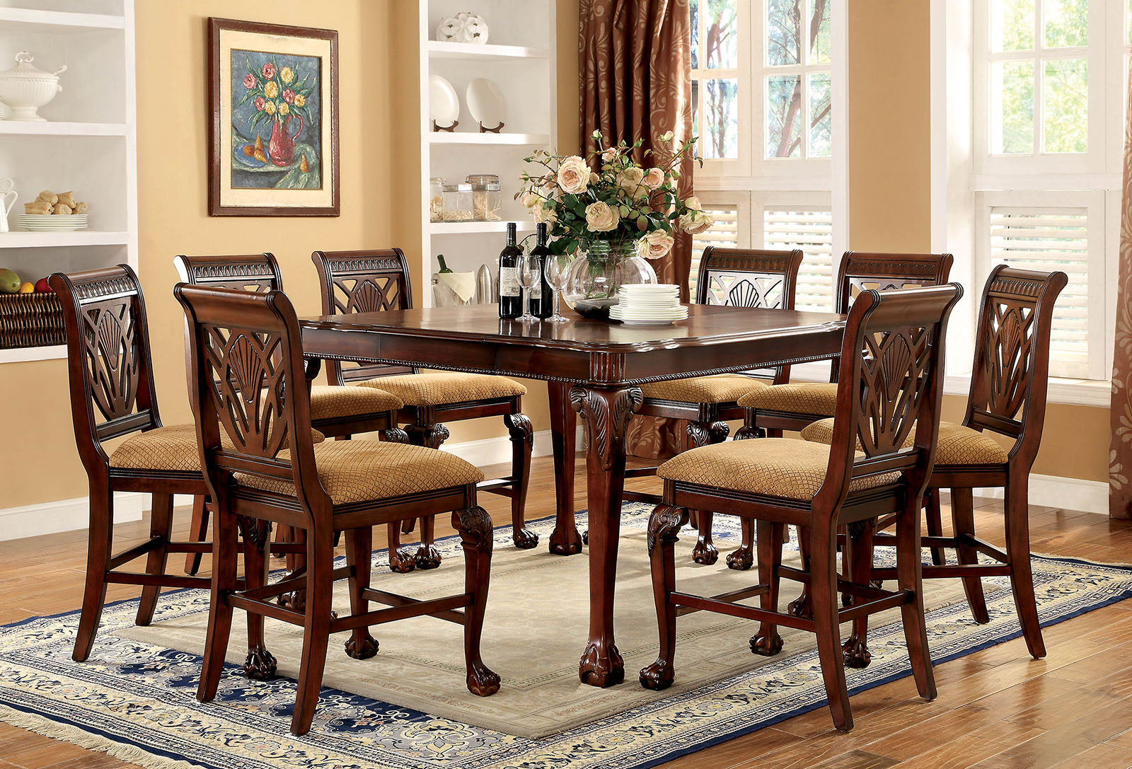 PETERSBURG II Cherry 9 Pc.Counter Ht. Dining Table Set - ATL FURNITURE