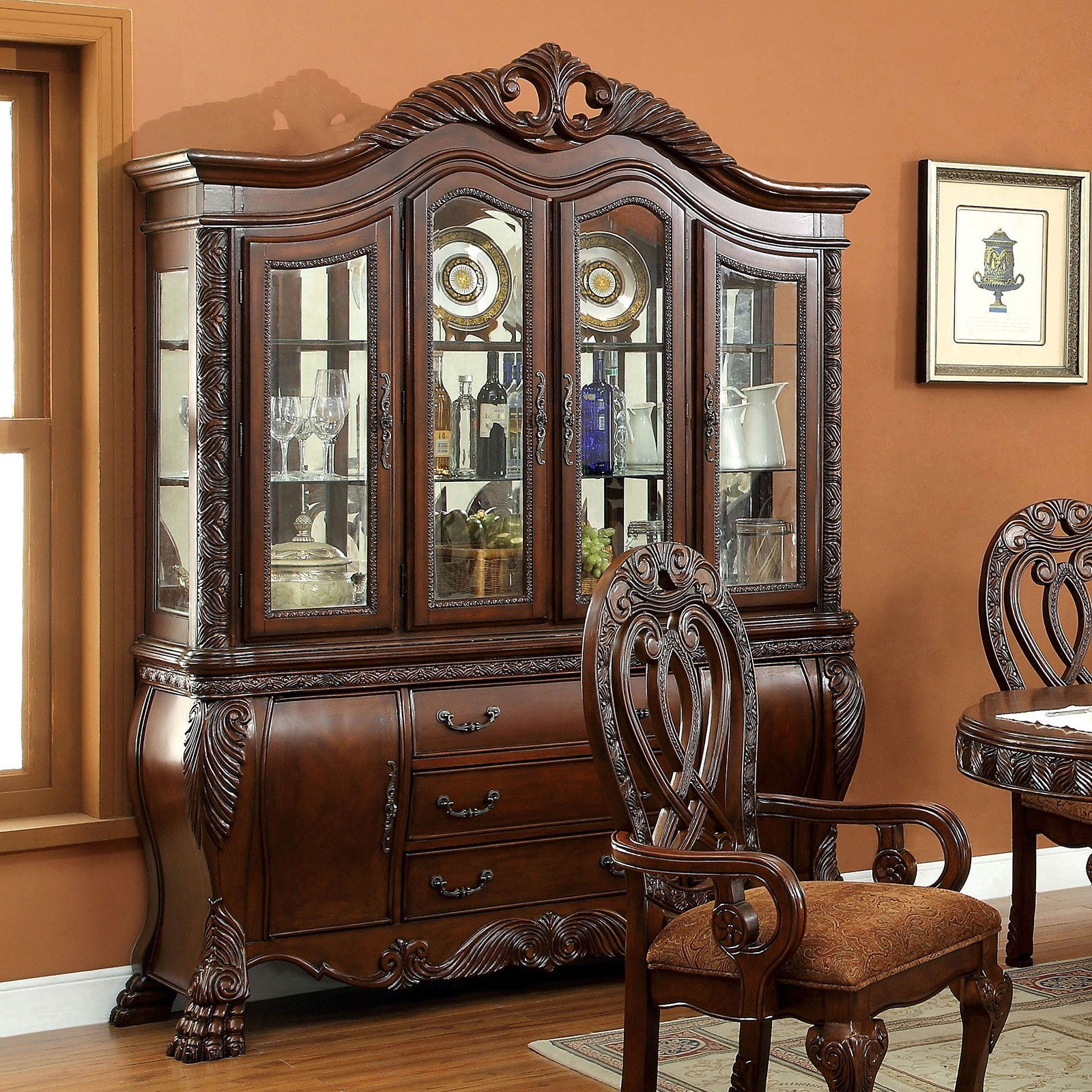 WYNDMERE Cherry Hutch & Buffet (Touch Lights) - ATL FURNITURE