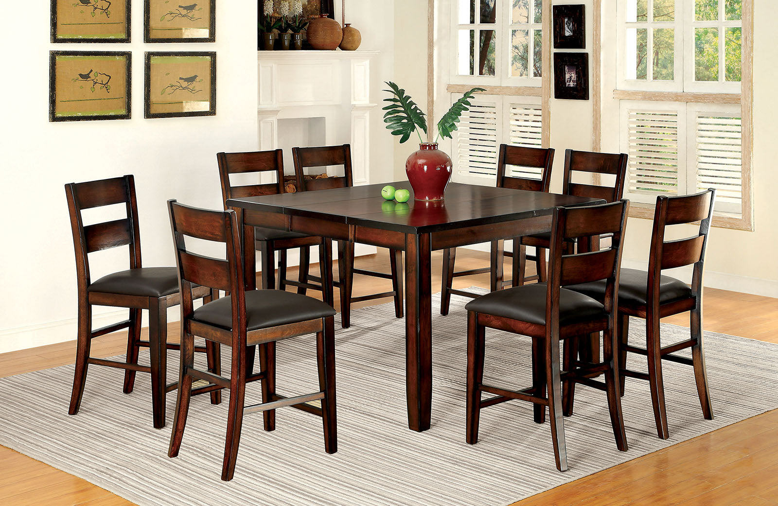 DICKINSON II Dark Cherry 8 Pc. Counter Ht. Dining Table Set w/ Bench - ATL FURNITURE