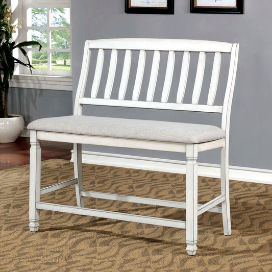 Kaliyah Antique White Counter Ht. Bench - ATL FURNITURE