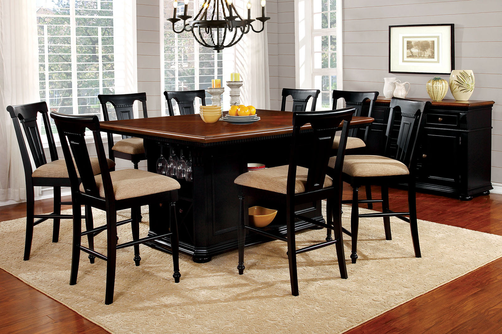 SABRINA Black/Cherry 7 Pc. Dining Table Set - ATL FURNITURE