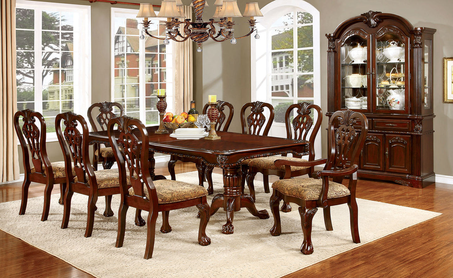 ELANA Brown Cherry 7 Pc. Dining Table Set (2AC+4SC) - ATL FURNITURE