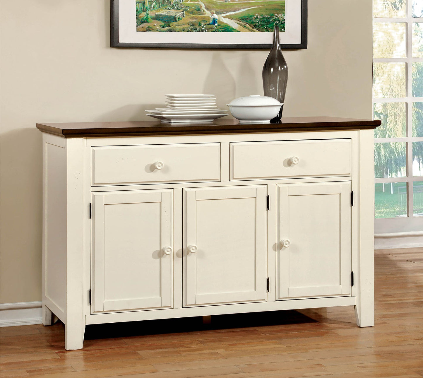 HARRISBURG Vintage White/Dark Oak Server - ATL FURNITURE