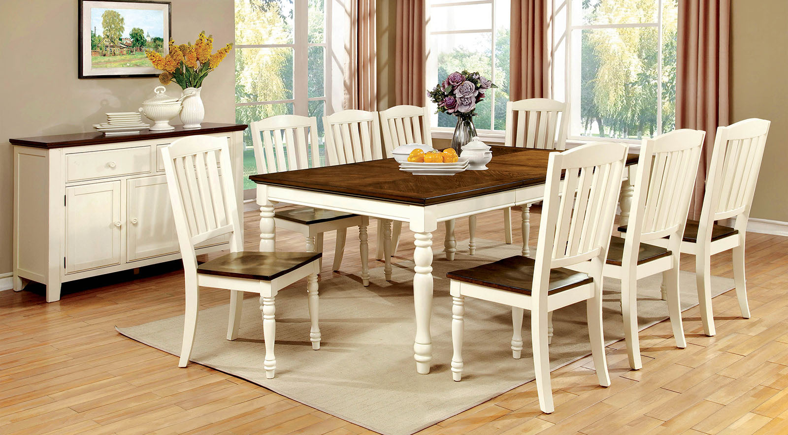 HARRISBURG Vintage White/Dark Oak Dining Table w/ 18" Butterfly Leaf - ATL FURNITURE