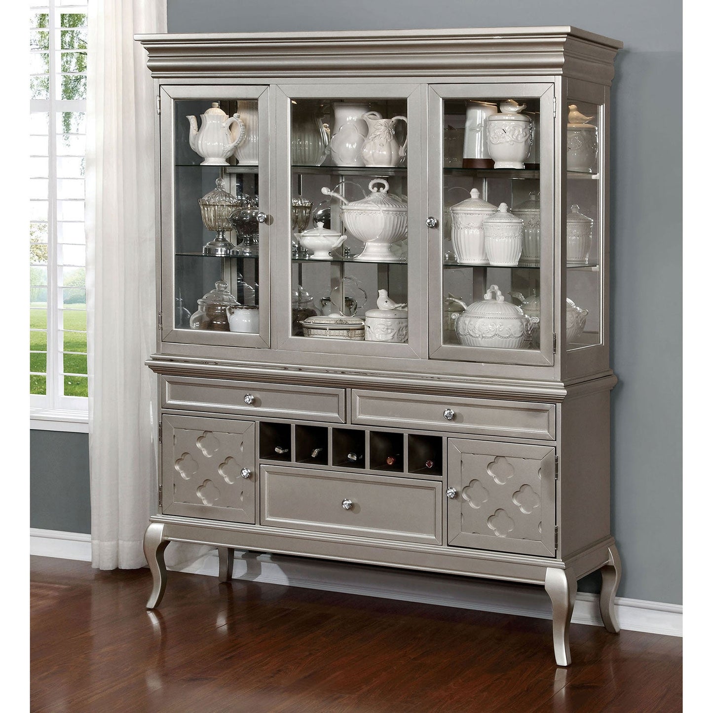 Amina Champagne Hutch & Buffet - ATL FURNITURE