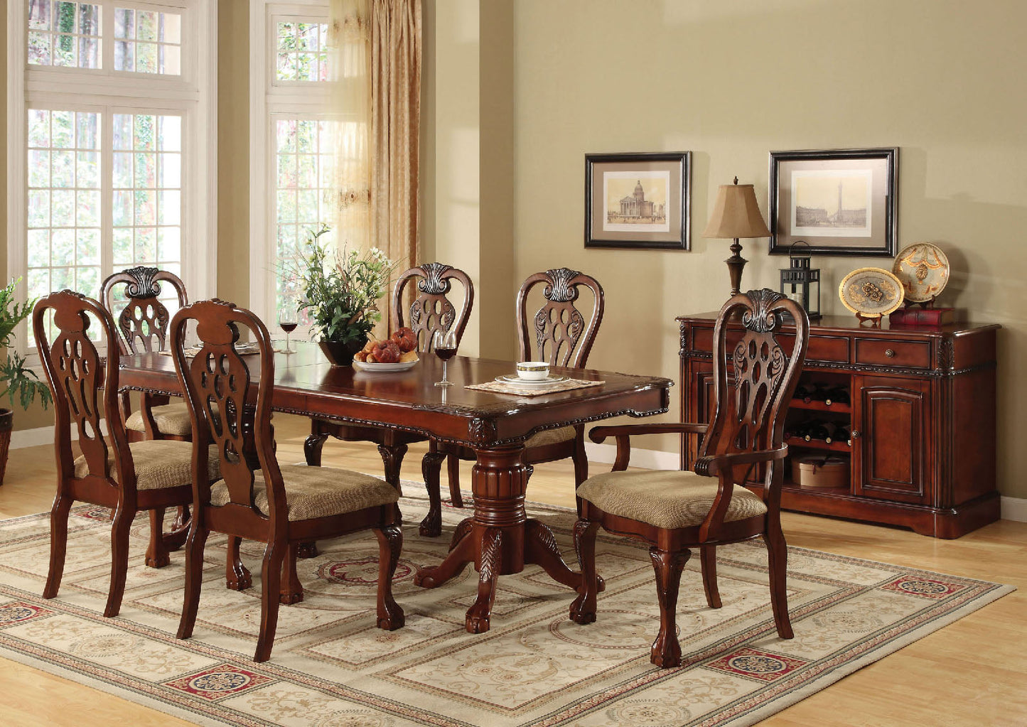 George Town Antique Cherry 7 Pc. Dining Table Set (2AC+4SC) - ATL FURNITURE