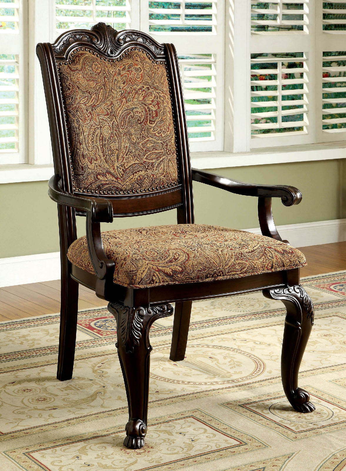 BELLAGIO Brown Cherry/Pattern Fabric Arm Chair (2/CTN) - ATL FURNITURE