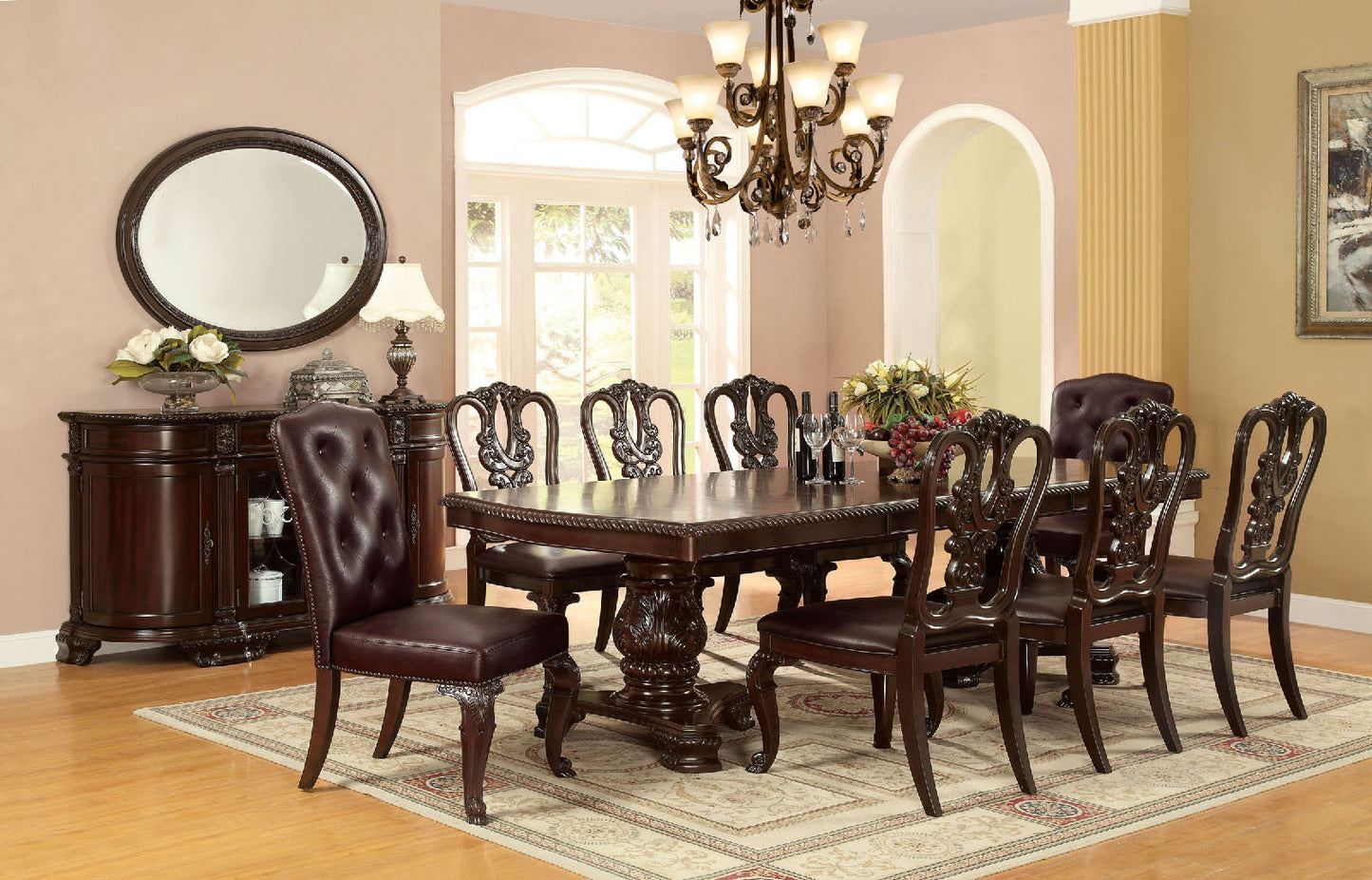 Bellagio Brown Cherry 9 Pc. Dining Table Set - ATL FURNITURE