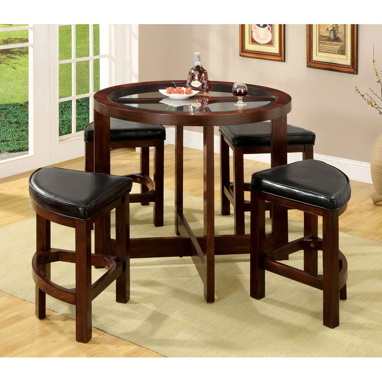 Crystal Cove I Dark Walnut 5 Pc. Round Counter Ht. Table Set (K/D) - ATL FURNITURE