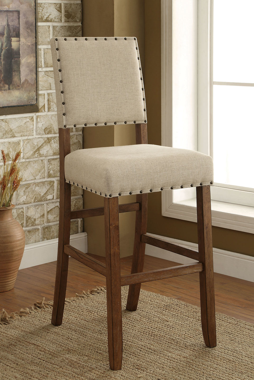 SANIA Rustic Oak Bar Chair (2/CTN) - ATL FURNITURE