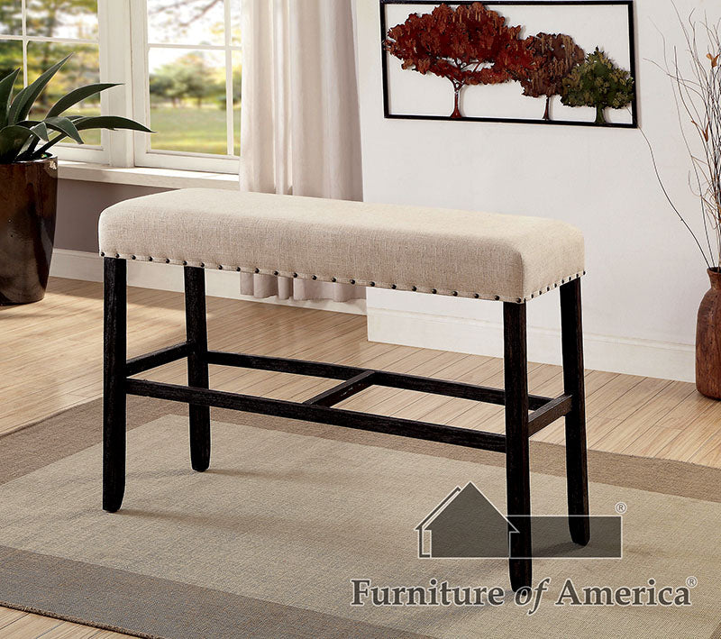 SANIA II Antique Black/Beige Bar Ht. Bench - ATL FURNITURE